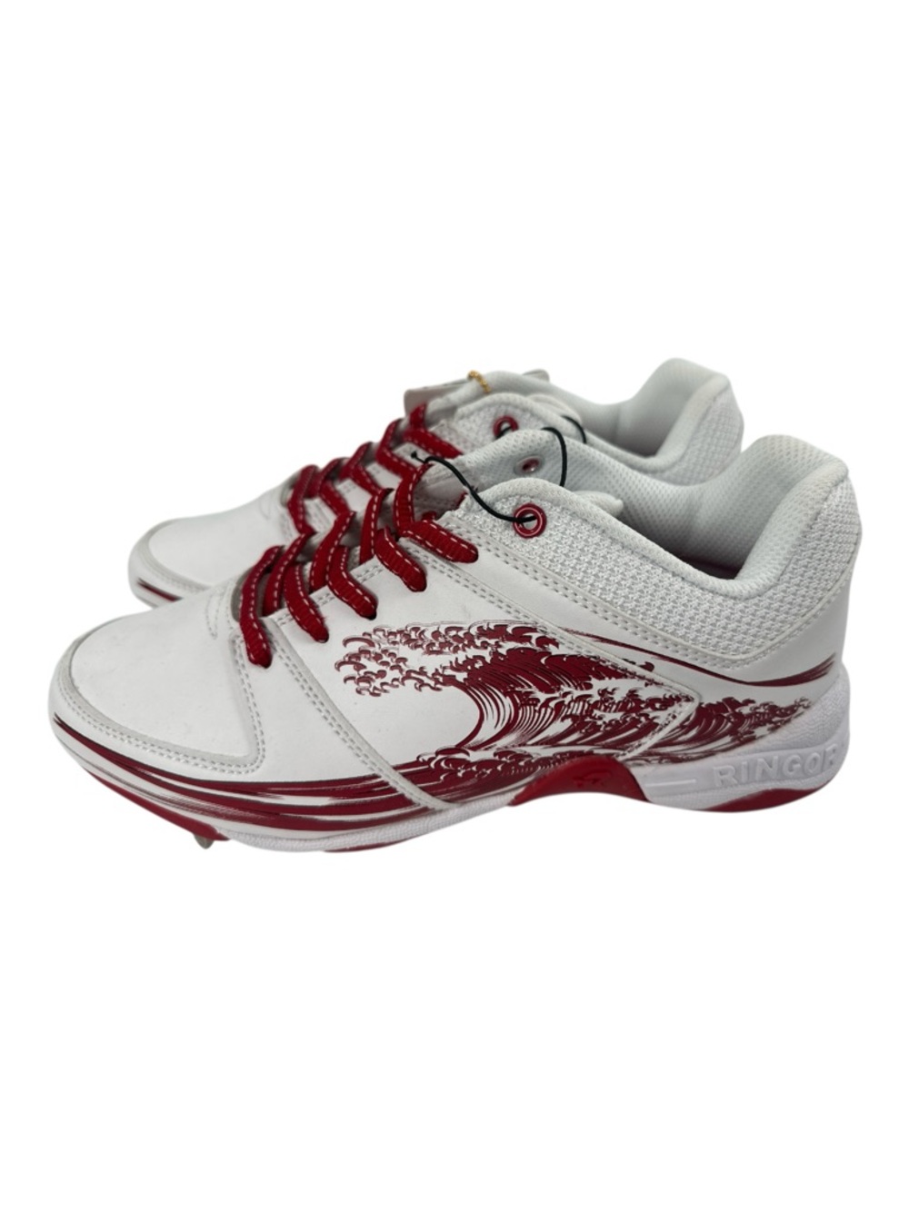 Ringor Rip-It Flite Spike Cleats Rising Tide White Red Softball Metal Spikes 7.5